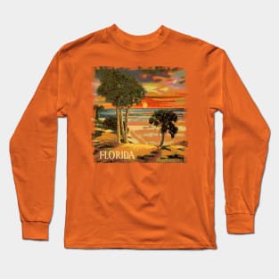 Florida Sunset Palm Tree Tropical Beach Retro Vintage Style Souvenir Long Sleeve T-Shirt